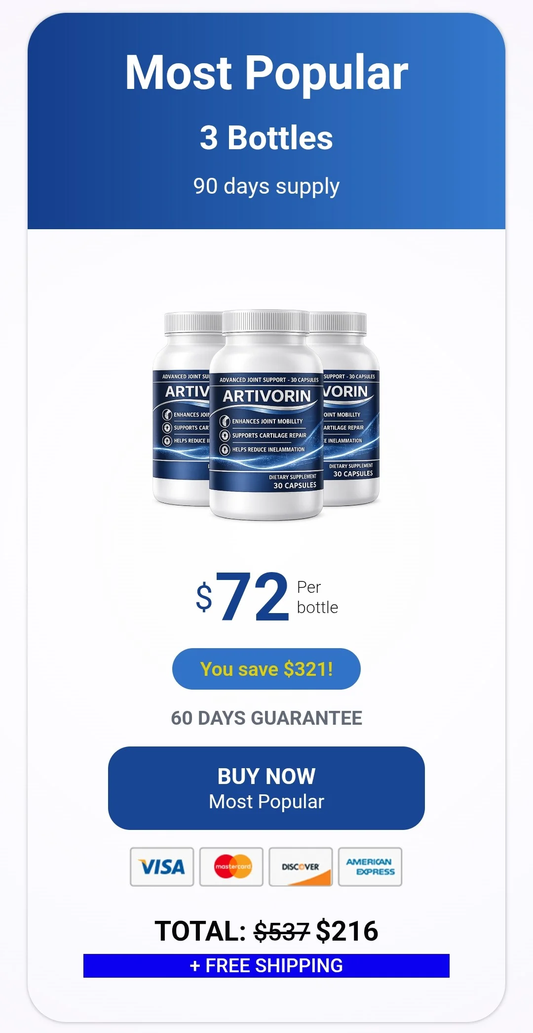 Artivorin™ 3 bottles pricing